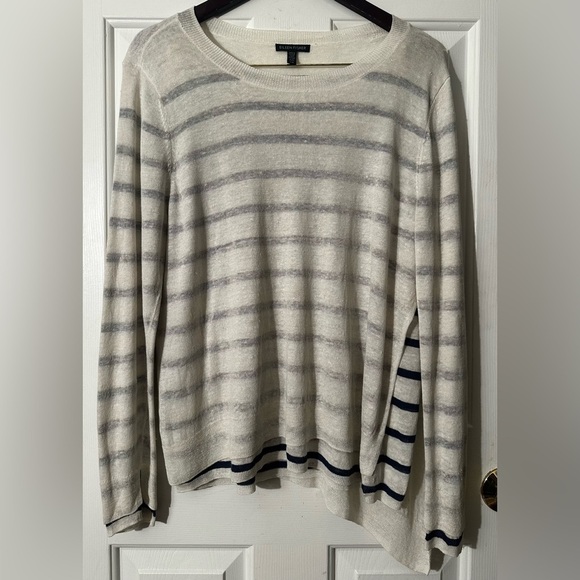 EILEEN FISHER Layered Linen Blend Layered Stripe Nautical LG Asymmetrical Hem - Picture 2 of 12